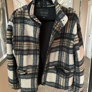 Sanctuary Plaid Cropped Boucle Teddy Jacket Size Small